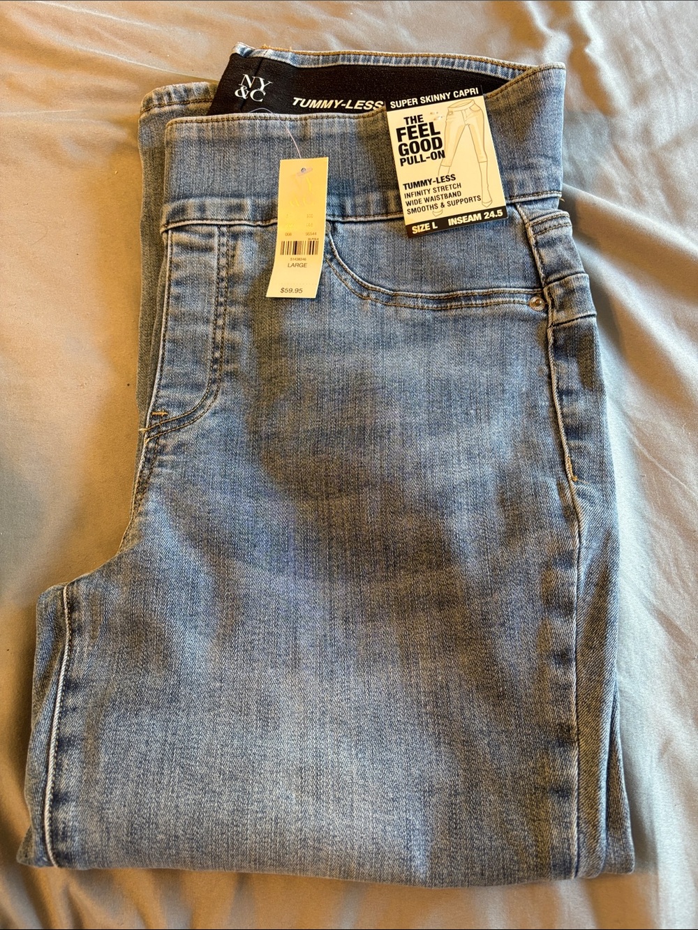 New York & Company Tummy-Less Pull-On Light Blue Super Skinny Capri Jeggings